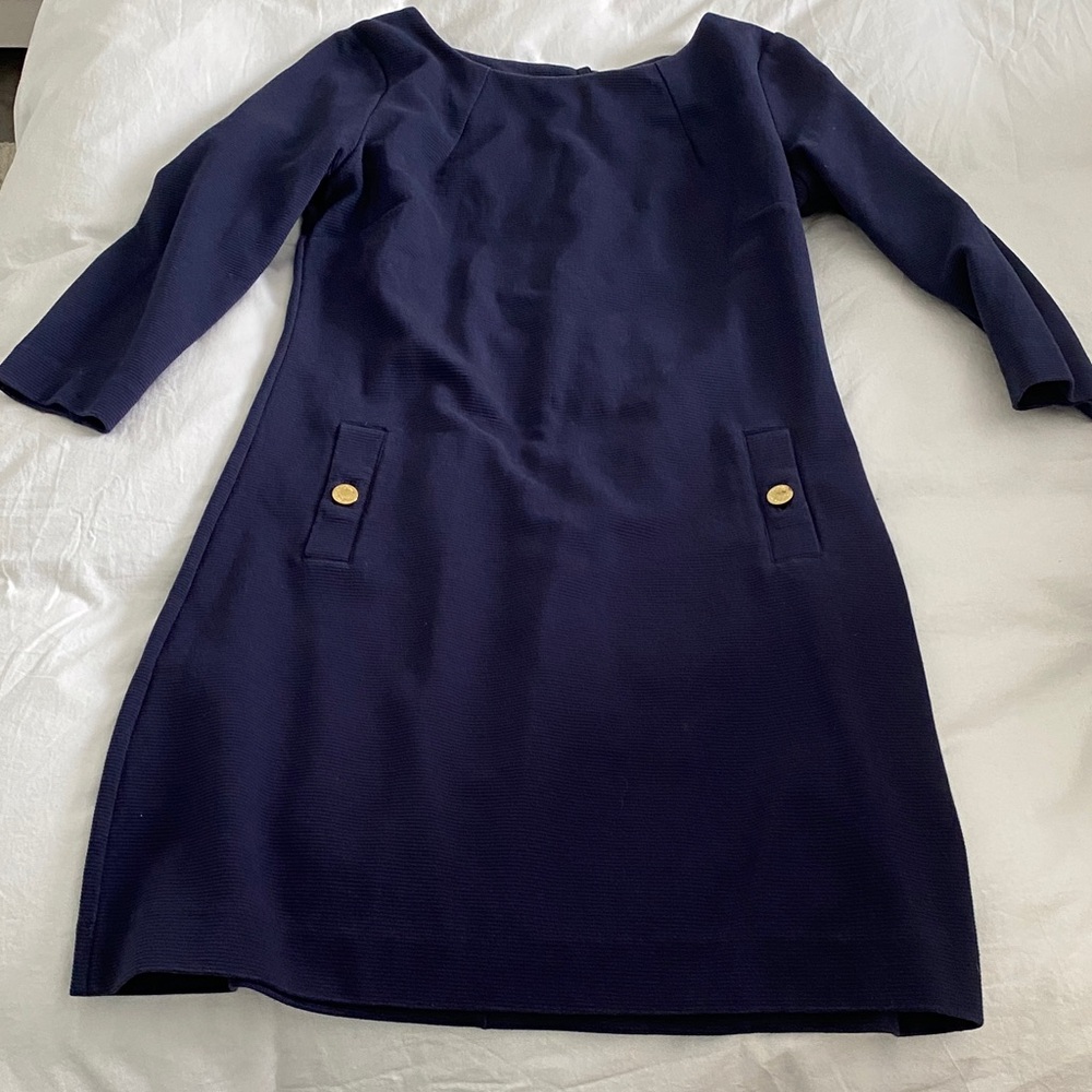 Lilly Pulitzer Navy Long-Sleeve Shift Dress with Gold Buttons